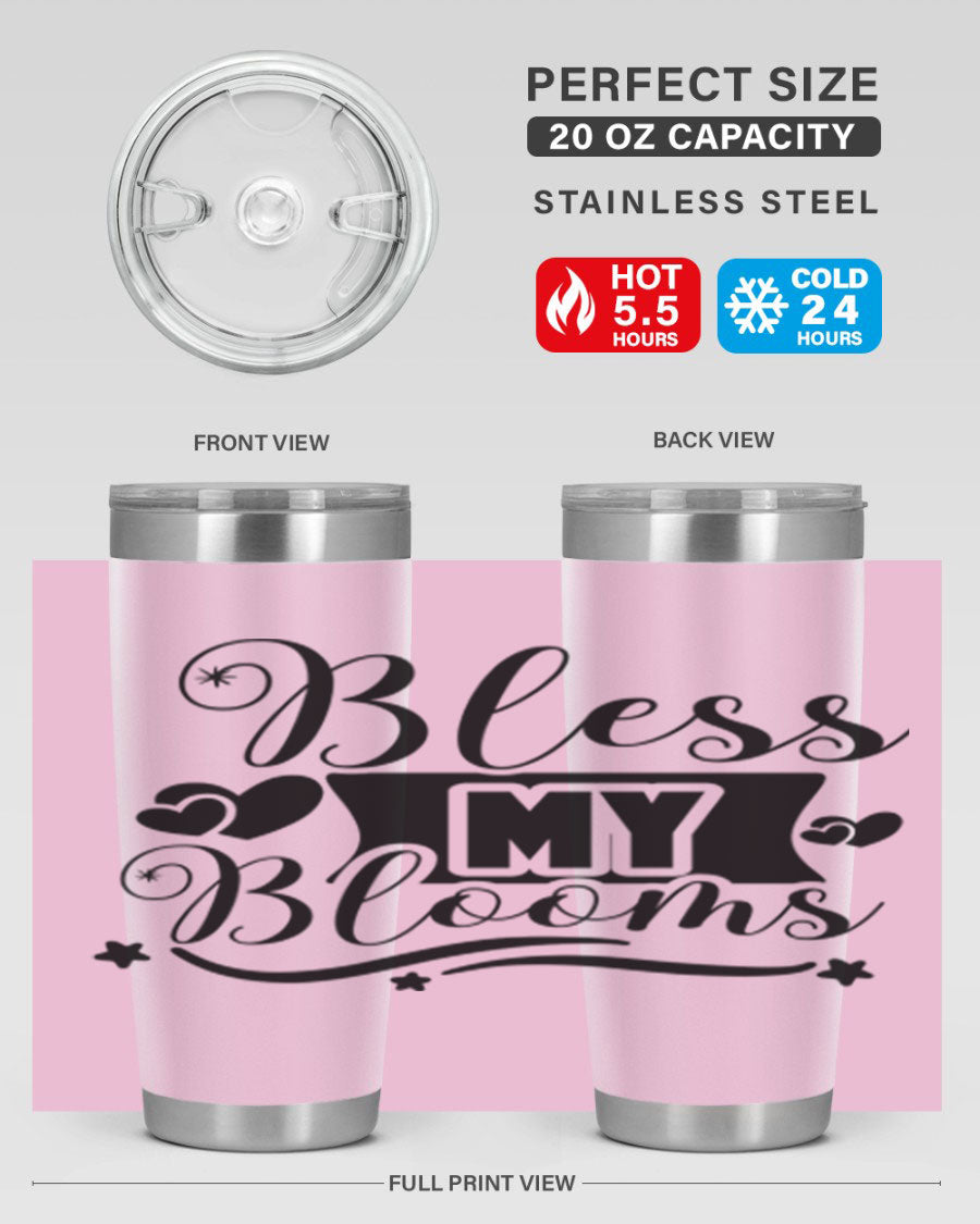 Bless My Blooms 20oz Tumbler made of stainless steel with floral design, featuring a drink-thru lid.