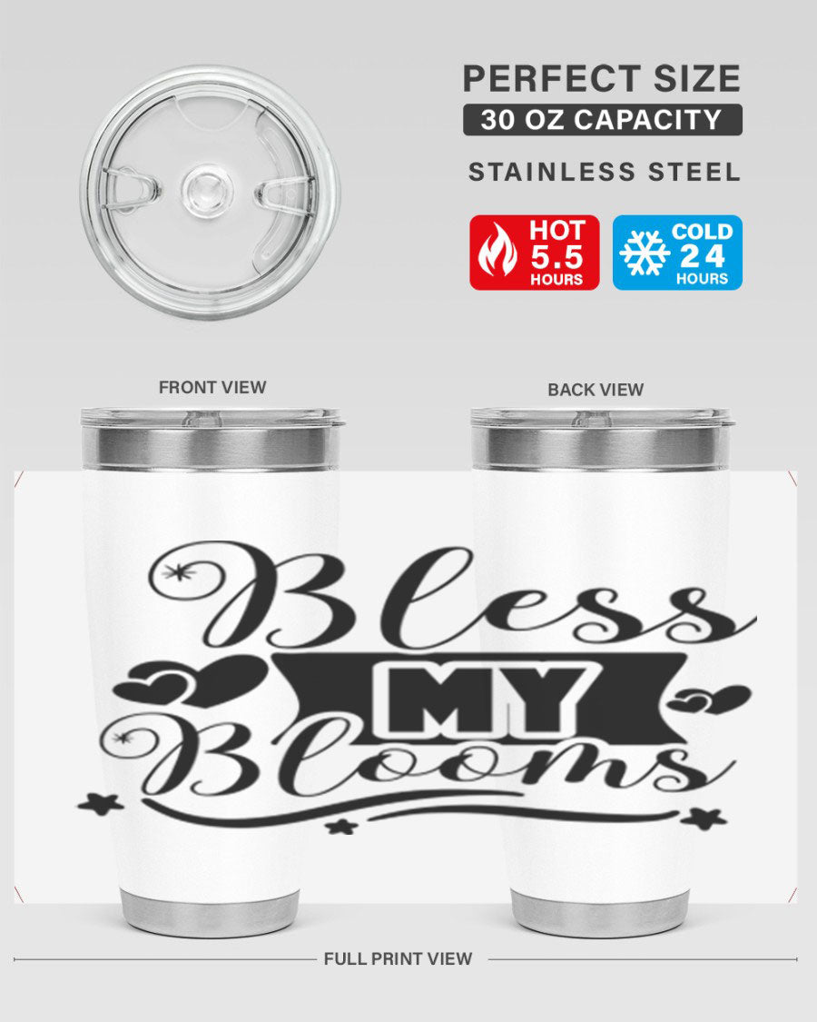 Bless My Blooms 20oz Tumbler made of stainless steel with floral design, featuring a drink-thru lid.