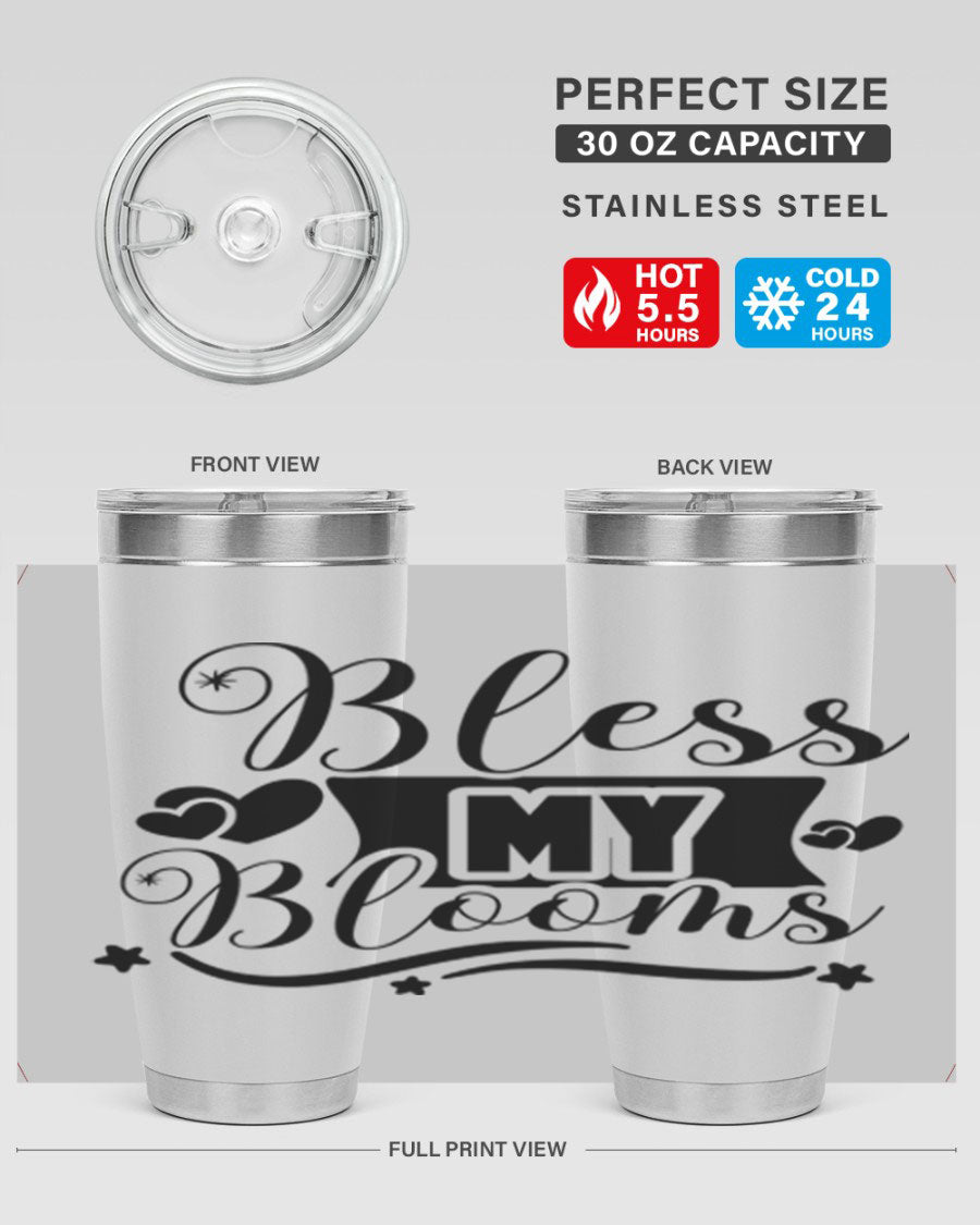Bless My Blooms 20oz Tumbler made of stainless steel with floral design, featuring a drink-thru lid.