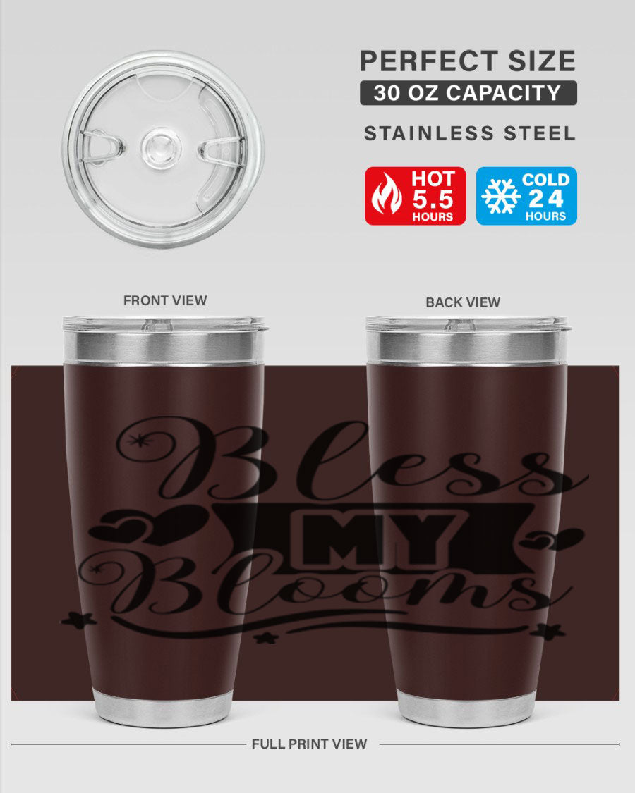 Bless My Blooms 20oz Tumbler made of stainless steel with floral design, featuring a drink-thru lid.
