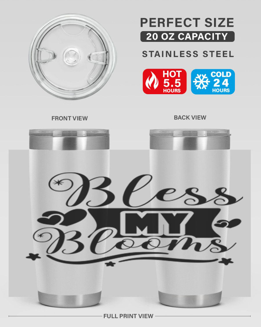Bless My Blooms 20oz Tumbler made of stainless steel with floral design, featuring a drink-thru lid.