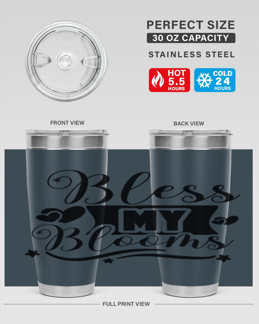 Bless My Blooms 20oz Tumbler made of stainless steel with floral design, featuring a drink-thru lid.