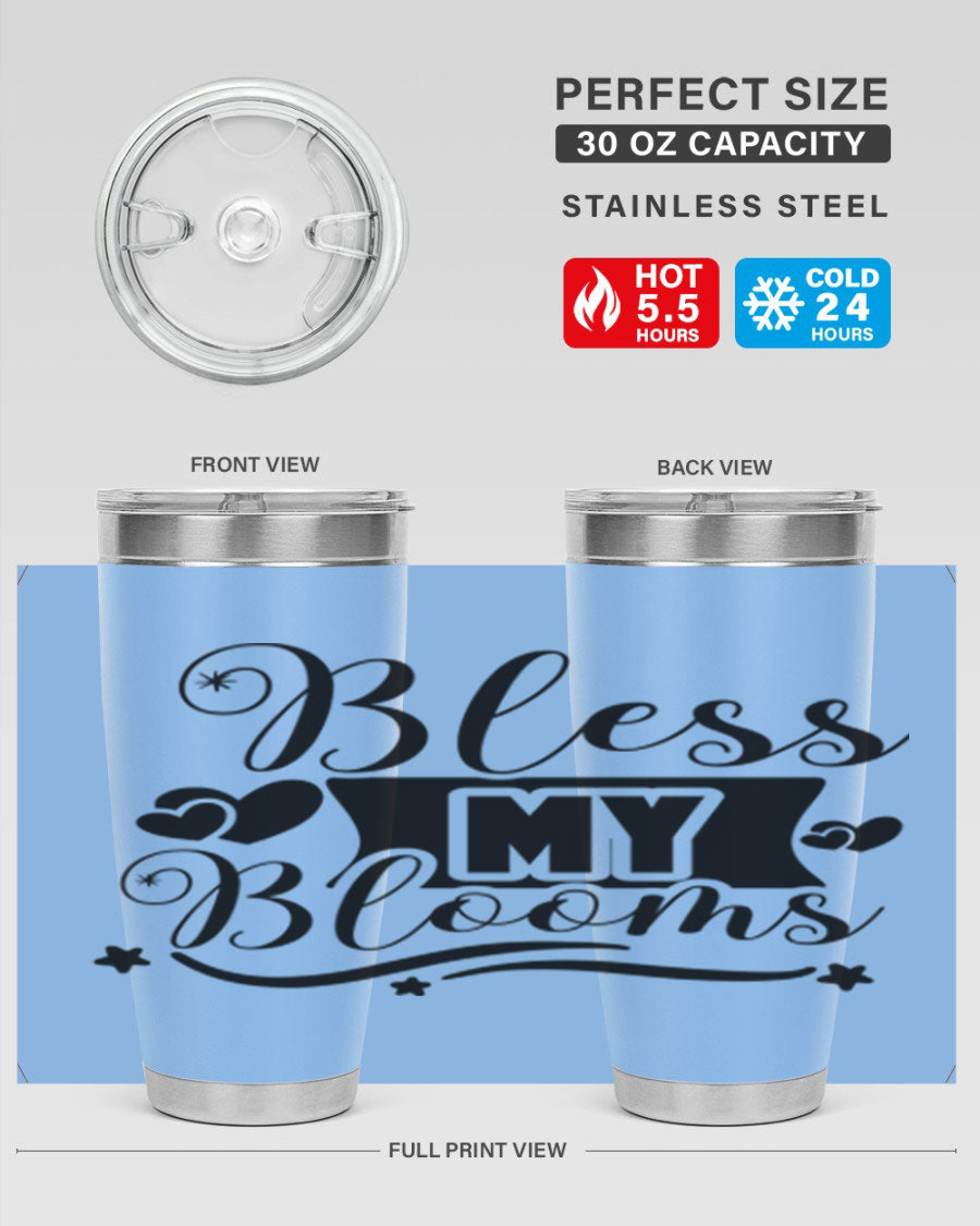 Bless My Blooms 20oz Tumbler made of stainless steel with floral design, featuring a drink-thru lid.