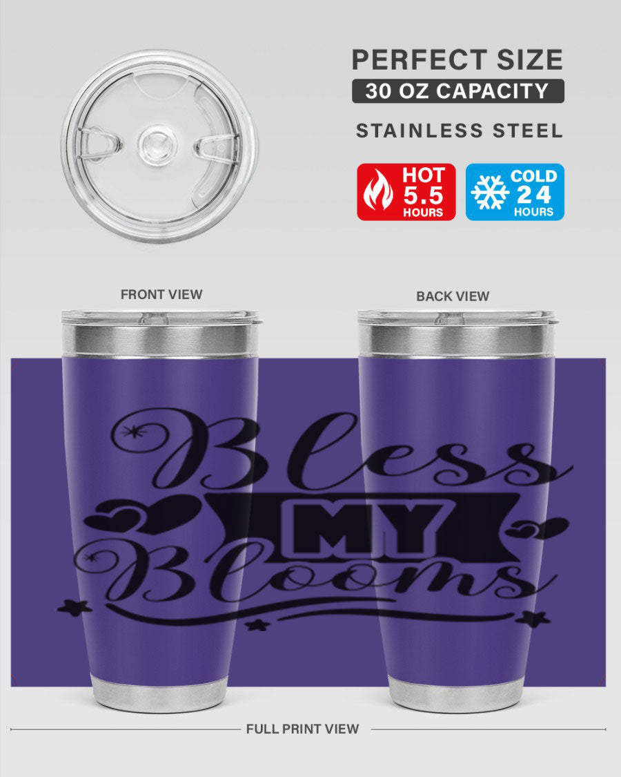 Bless My Blooms 20oz Tumbler made of stainless steel with floral design, featuring a drink-thru lid.