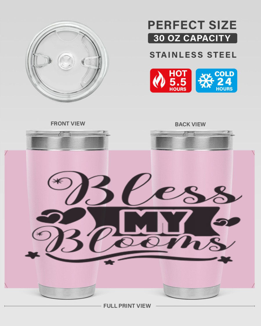 Bless My Blooms 20oz Tumbler made of stainless steel with floral design, featuring a drink-thru lid.