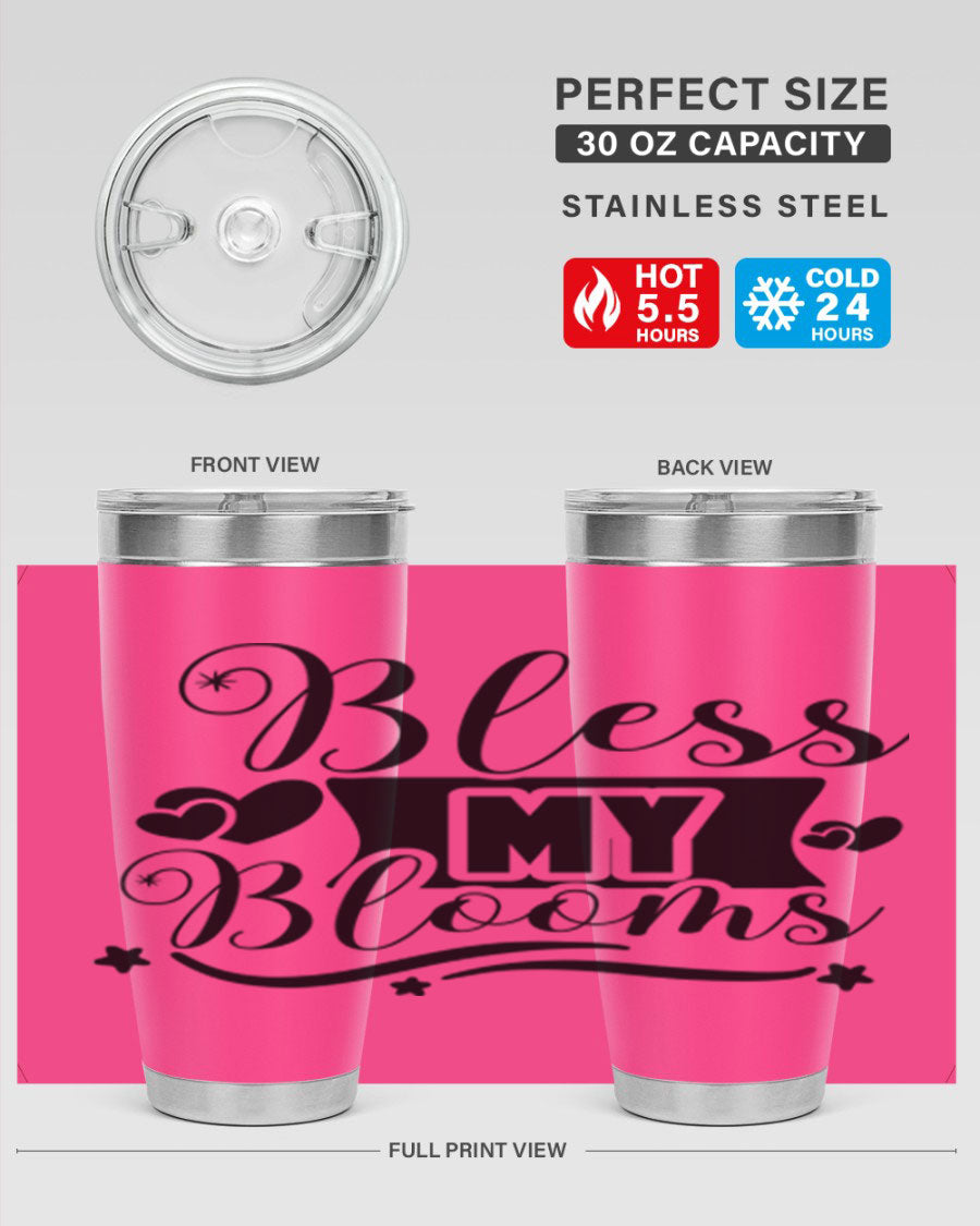Bless My Blooms 20oz Tumbler made of stainless steel with floral design, featuring a drink-thru lid.