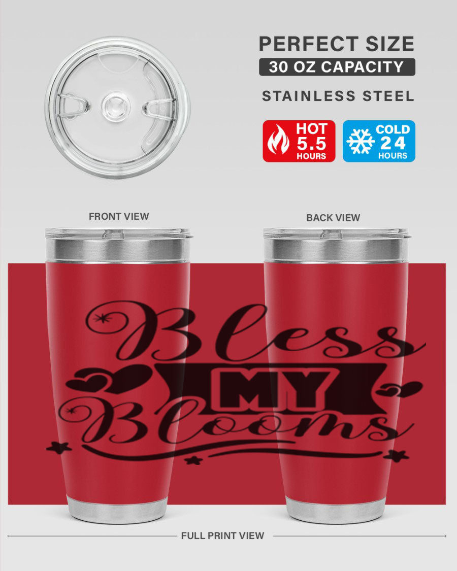 Bless My Blooms 20oz Tumbler made of stainless steel with floral design, featuring a drink-thru lid.