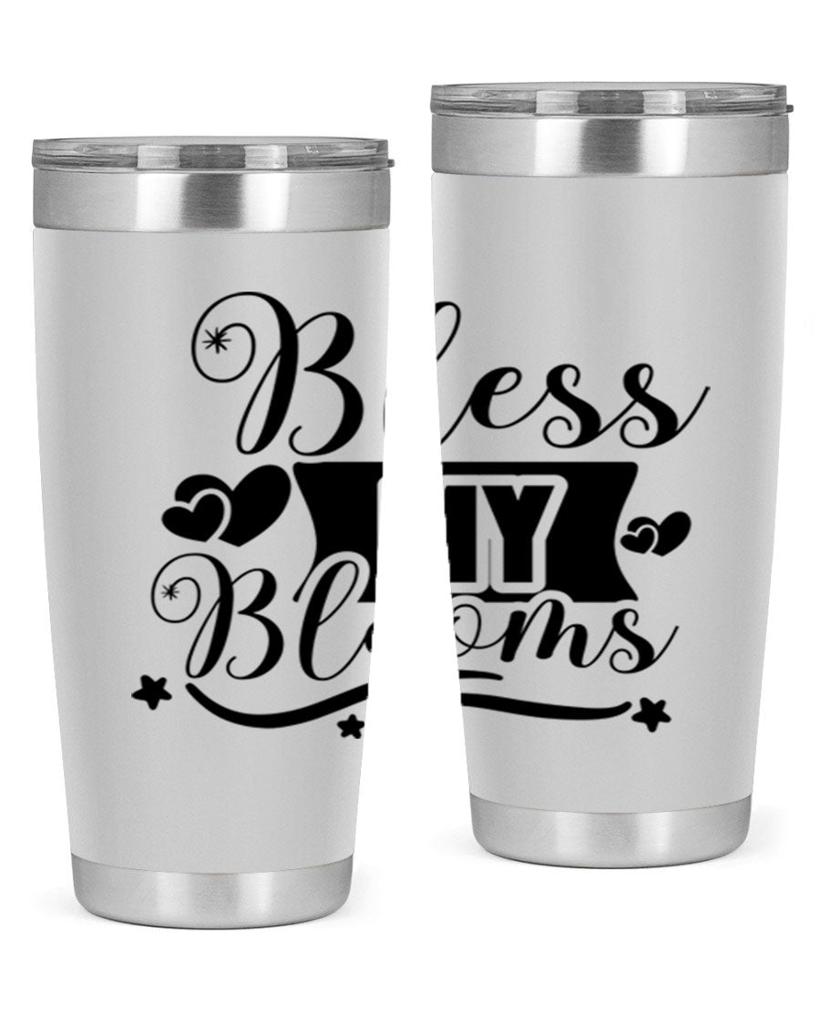 Bless My Blooms 20oz Tumbler made of stainless steel with floral design, featuring a drink-thru lid.