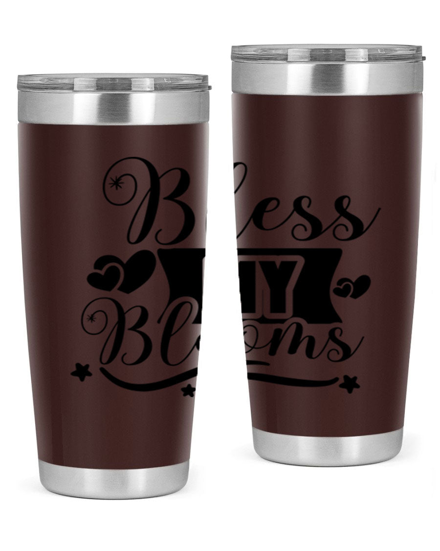 Bless My Blooms 20oz Tumbler made of stainless steel with floral design, featuring a drink-thru lid.