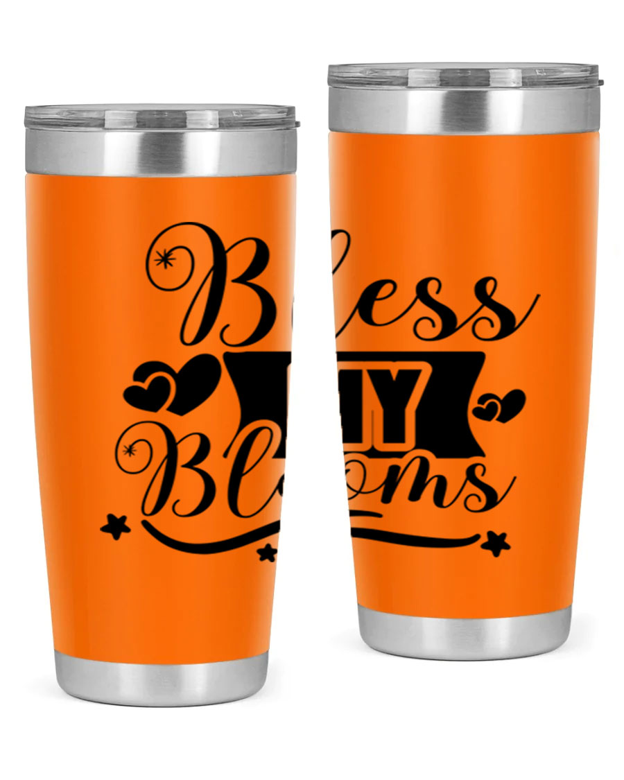 Bless My Blooms 20oz Tumbler made of stainless steel with floral design, featuring a drink-thru lid.