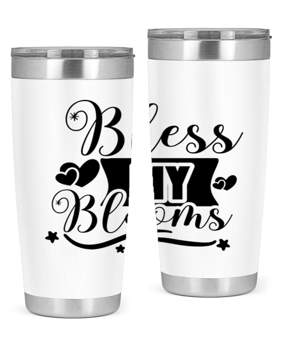 Bless My Blooms 20oz Tumbler made of stainless steel with floral design, featuring a drink-thru lid.