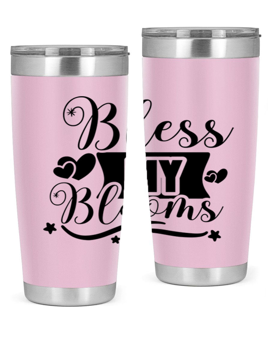 Bless My Blooms 20oz Tumbler made of stainless steel with floral design, featuring a drink-thru lid.