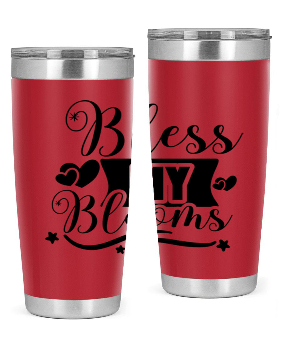 Bless My Blooms 20oz Tumbler made of stainless steel with floral design, featuring a drink-thru lid.
