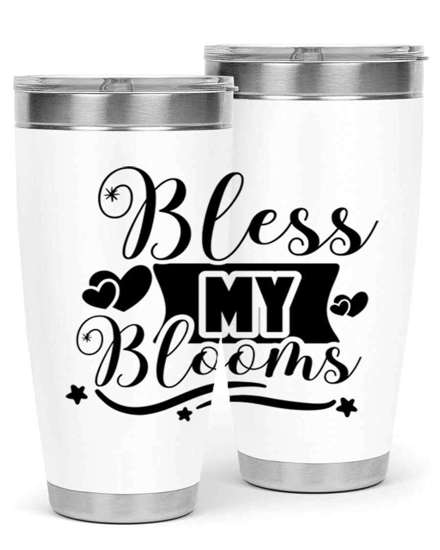 Bless My Blooms 20oz Tumbler made of stainless steel with floral design, featuring a drink-thru lid.