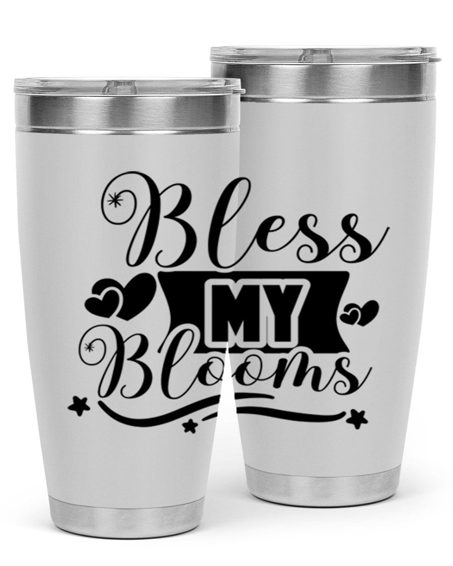 Bless My Blooms 20oz Tumbler made of stainless steel with floral design, featuring a drink-thru lid.