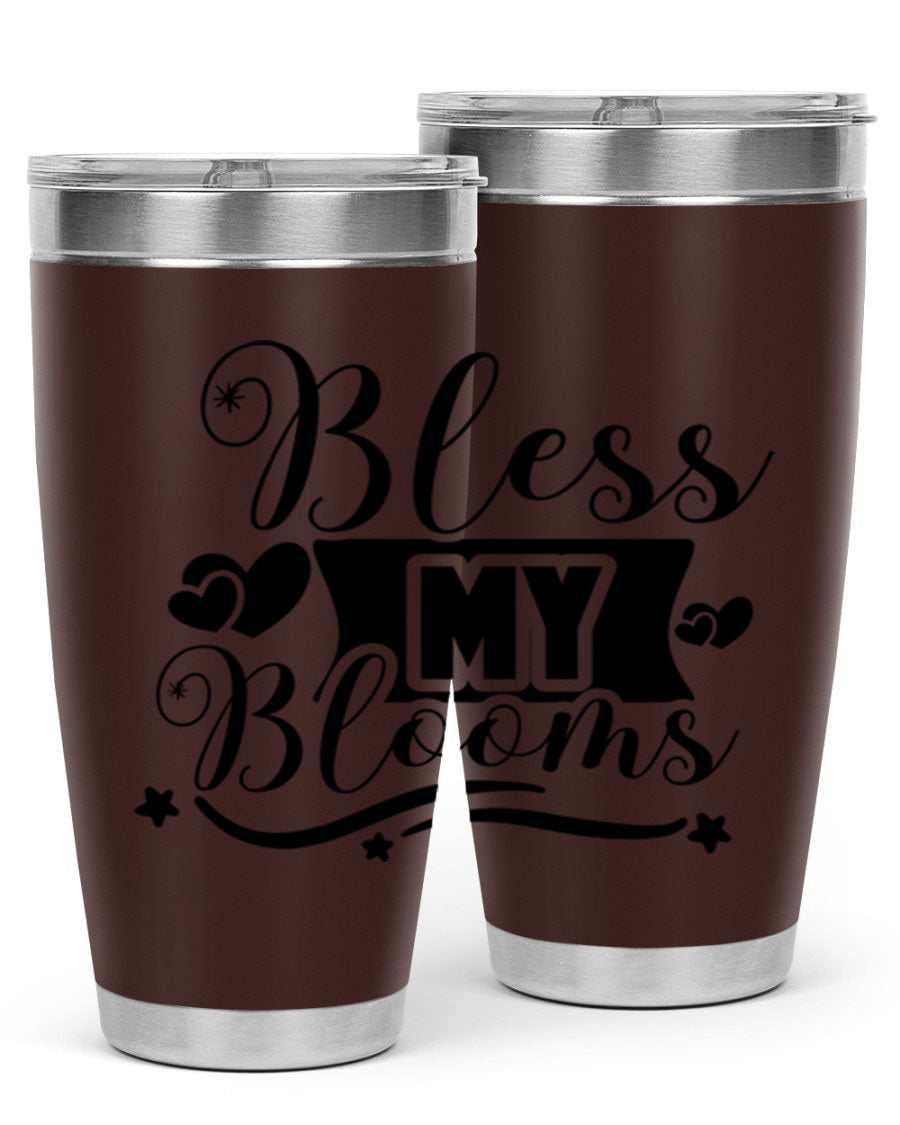 Bless My Blooms 20oz Tumbler made of stainless steel with floral design, featuring a drink-thru lid.