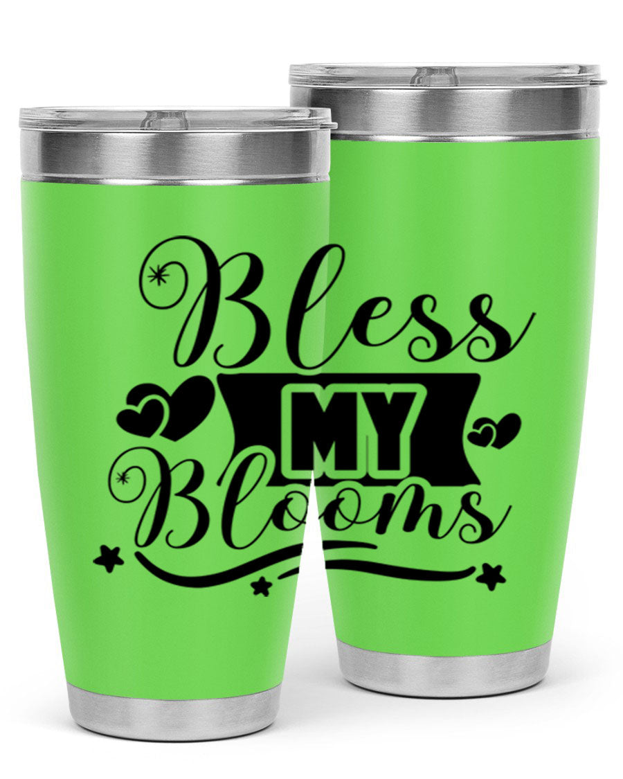 Bless My Blooms 20oz Tumbler made of stainless steel with floral design, featuring a drink-thru lid.