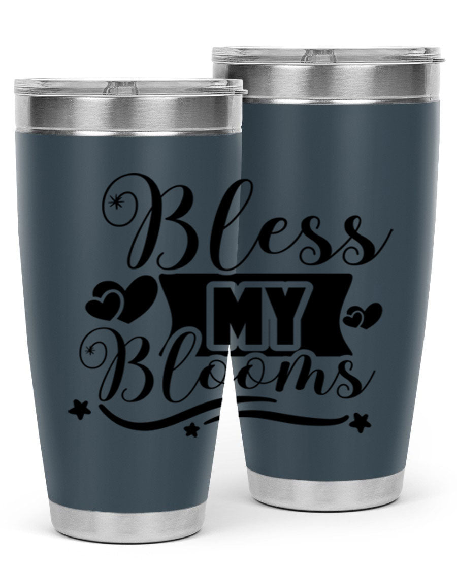 Bless My Blooms 20oz Tumbler made of stainless steel with floral design, featuring a drink-thru lid.