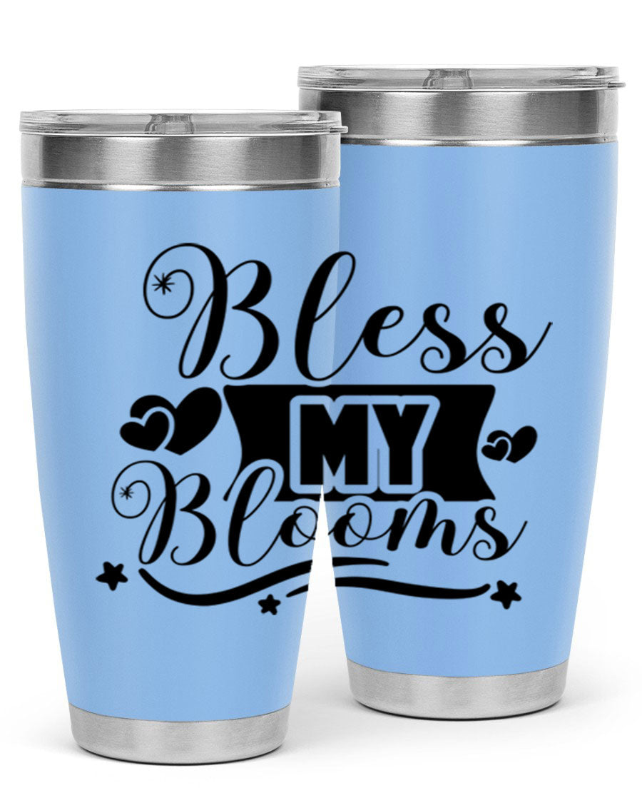 Bless My Blooms 20oz Tumbler made of stainless steel with floral design, featuring a drink-thru lid.