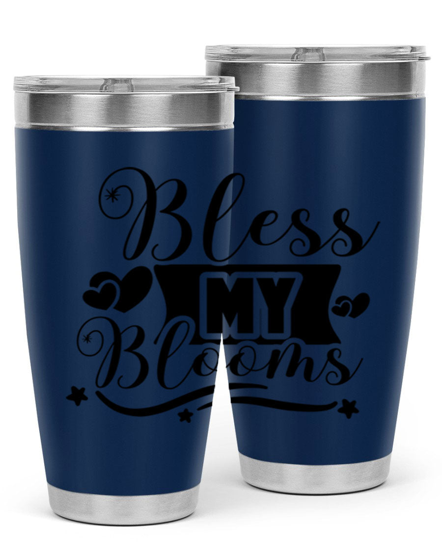 Bless My Blooms 20oz Tumbler made of stainless steel with floral design, featuring a drink-thru lid.