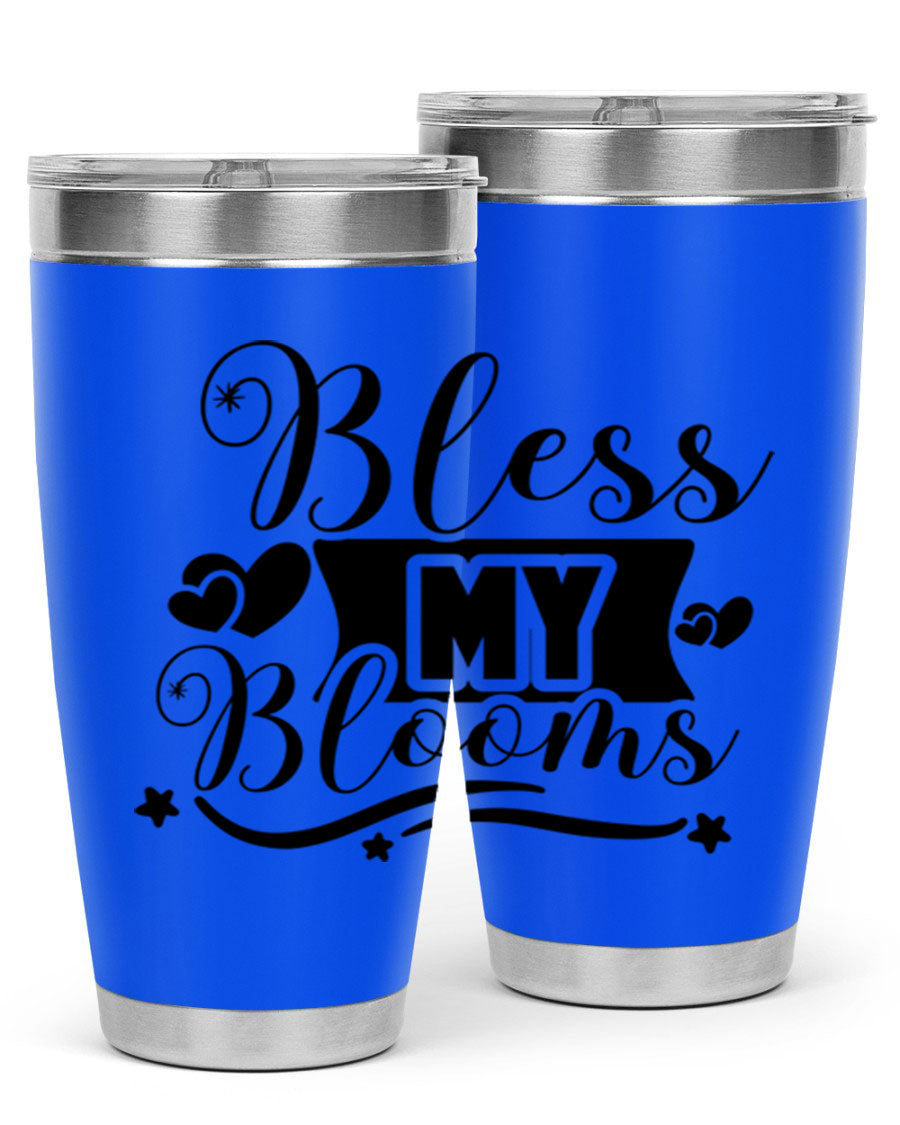 Bless My Blooms 20oz Tumbler made of stainless steel with floral design, featuring a drink-thru lid.