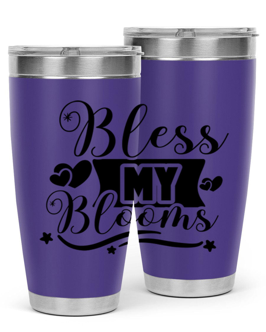 Bless My Blooms 20oz Tumbler made of stainless steel with floral design, featuring a drink-thru lid.