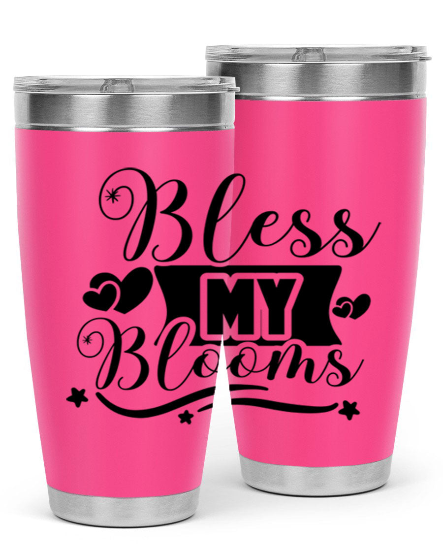 Bless My Blooms 20oz Tumbler made of stainless steel with floral design, featuring a drink-thru lid.