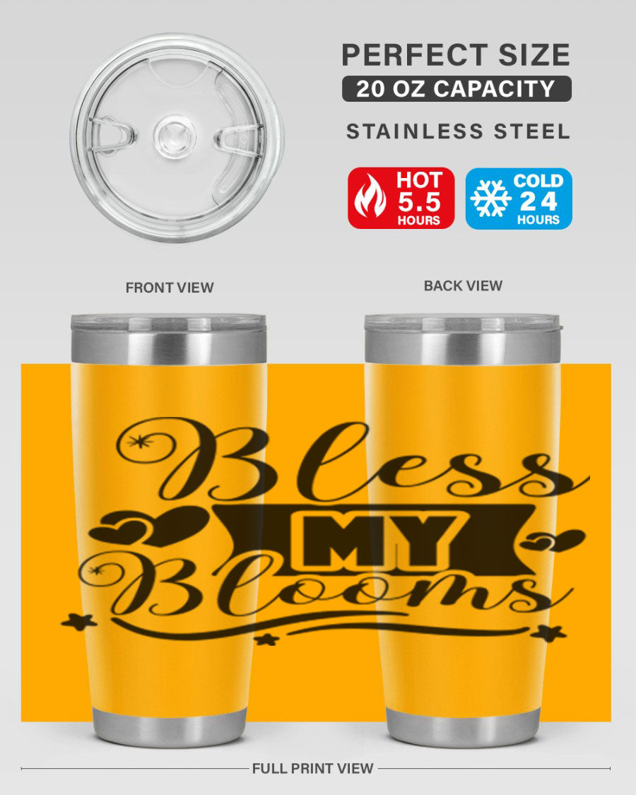 Bless My Blooms 20oz Tumbler made of stainless steel with floral design, featuring a drink-thru lid.