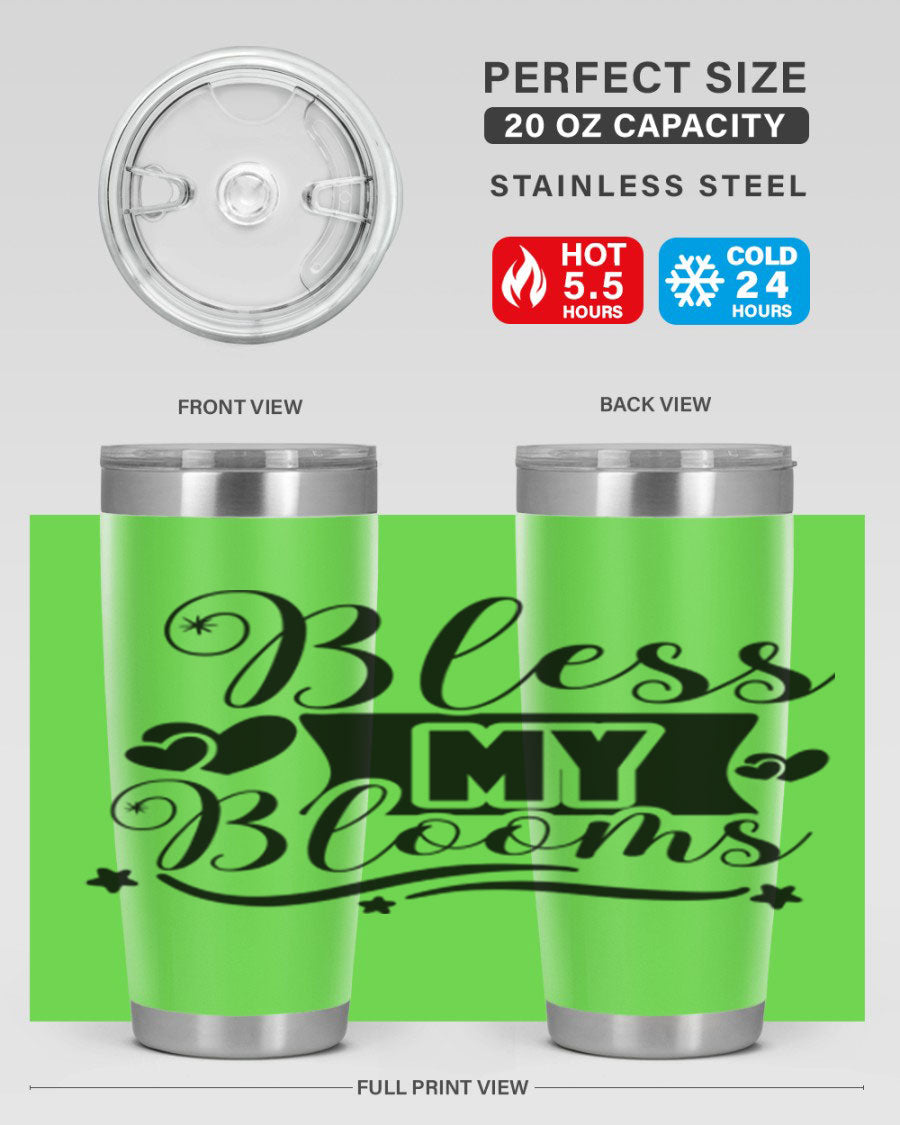 Bless My Blooms 20oz Tumbler made of stainless steel with floral design, featuring a drink-thru lid.