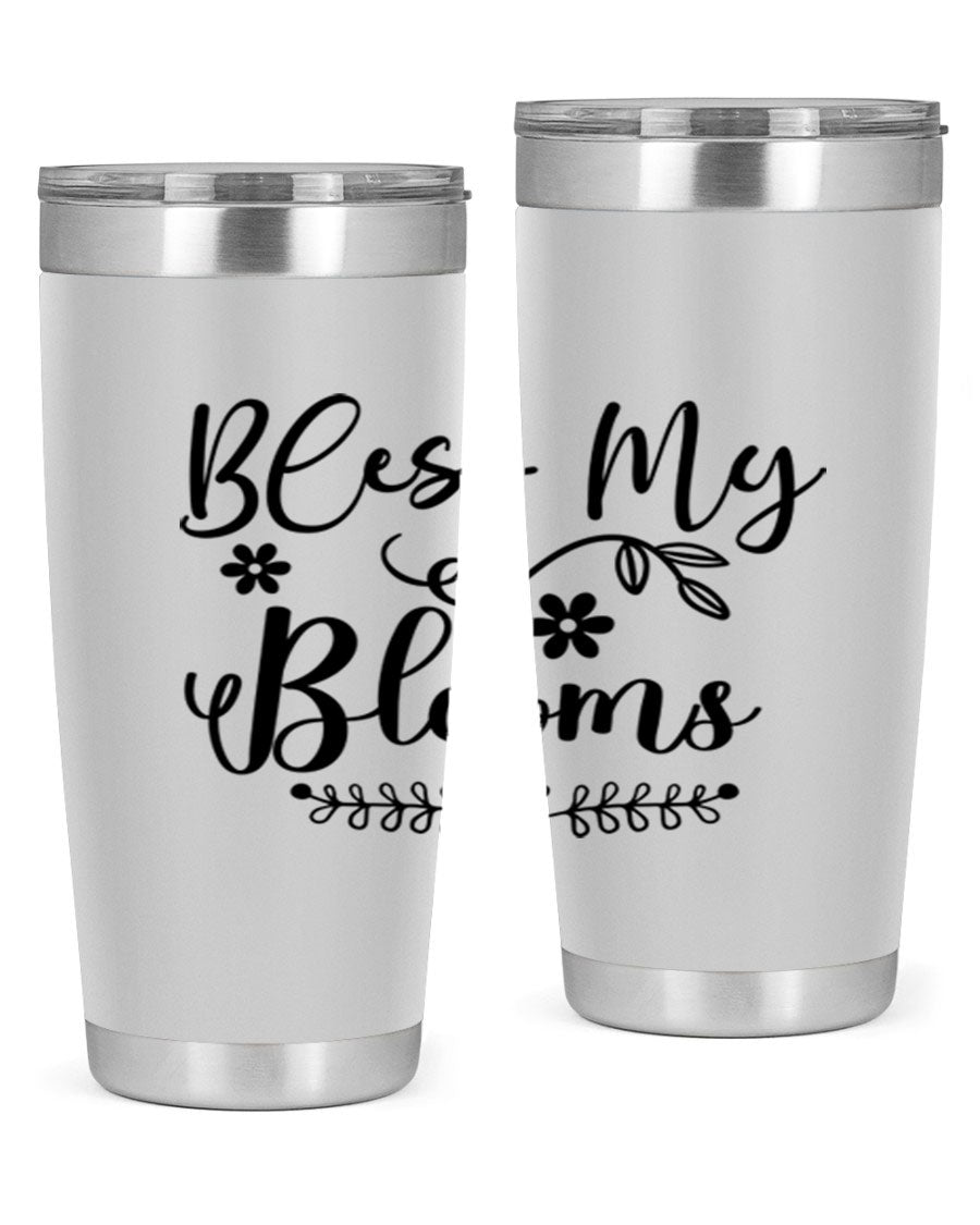 Bless My Blooms 20oz Tumbler featuring a double wall vacuum design with a copper lining, ideal for hot and cold beverages.