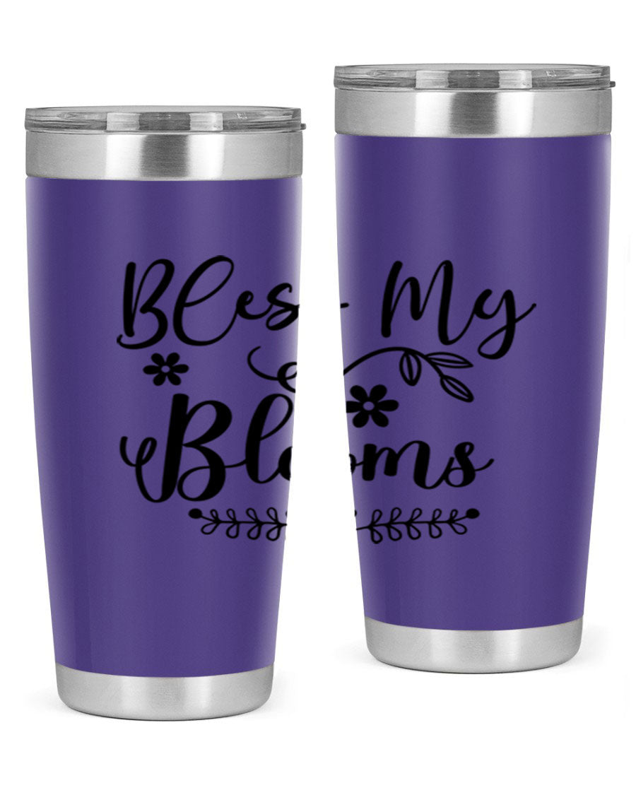 Bless My Blooms 20oz Tumbler featuring a double wall vacuum design with a copper lining, ideal for hot and cold beverages.
