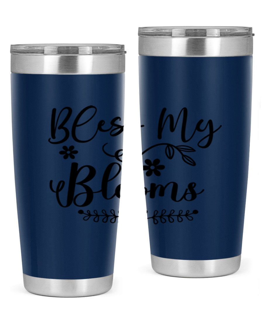 Bless My Blooms 20oz Tumbler featuring a double wall vacuum design with a copper lining, ideal for hot and cold beverages.