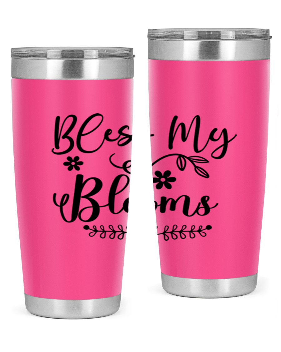 Bless My Blooms 20oz Tumbler featuring a double wall vacuum design with a copper lining, ideal for hot and cold beverages.