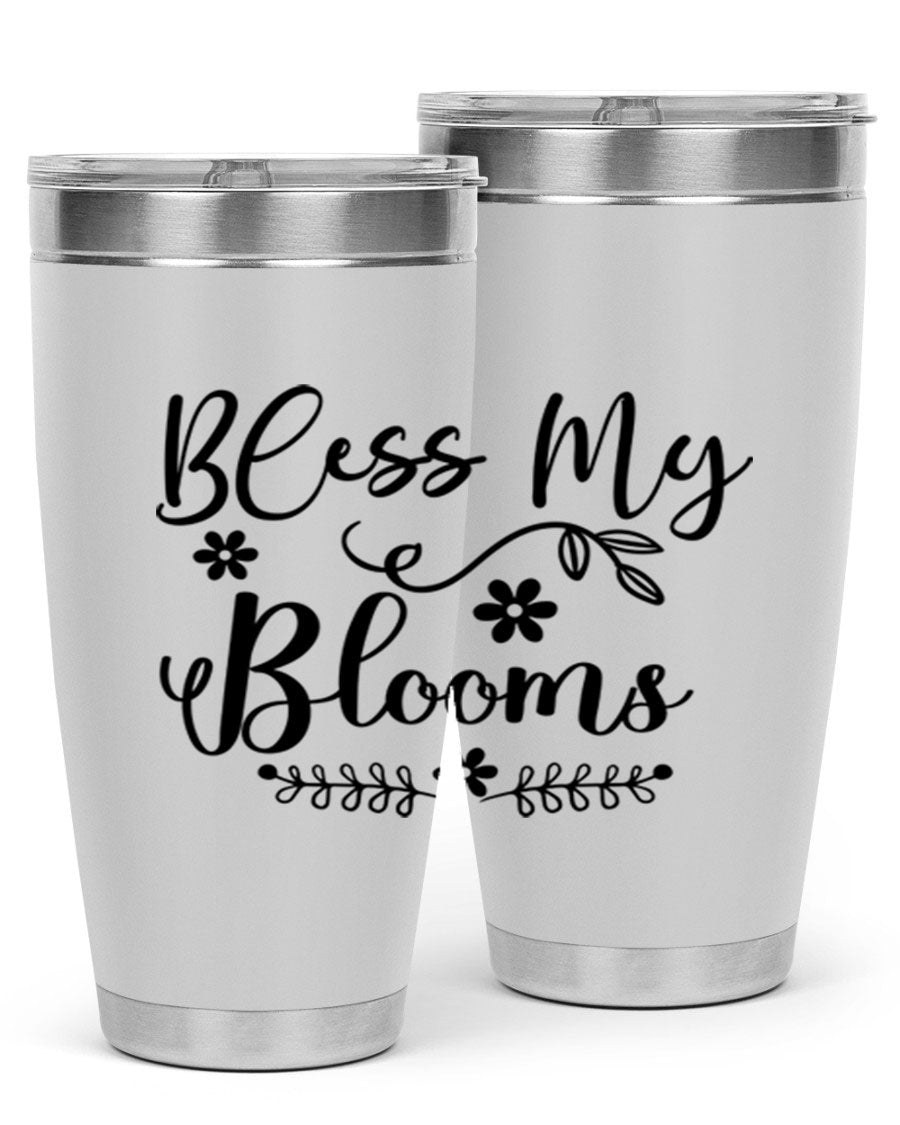 Bless My Blooms 20oz Tumbler featuring a double wall vacuum design with a copper lining, ideal for hot and cold beverages.