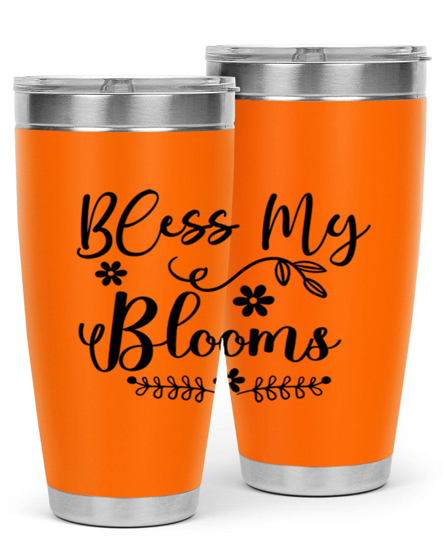 Bless My Blooms 20oz Tumbler featuring a double wall vacuum design with a copper lining, ideal for hot and cold beverages.