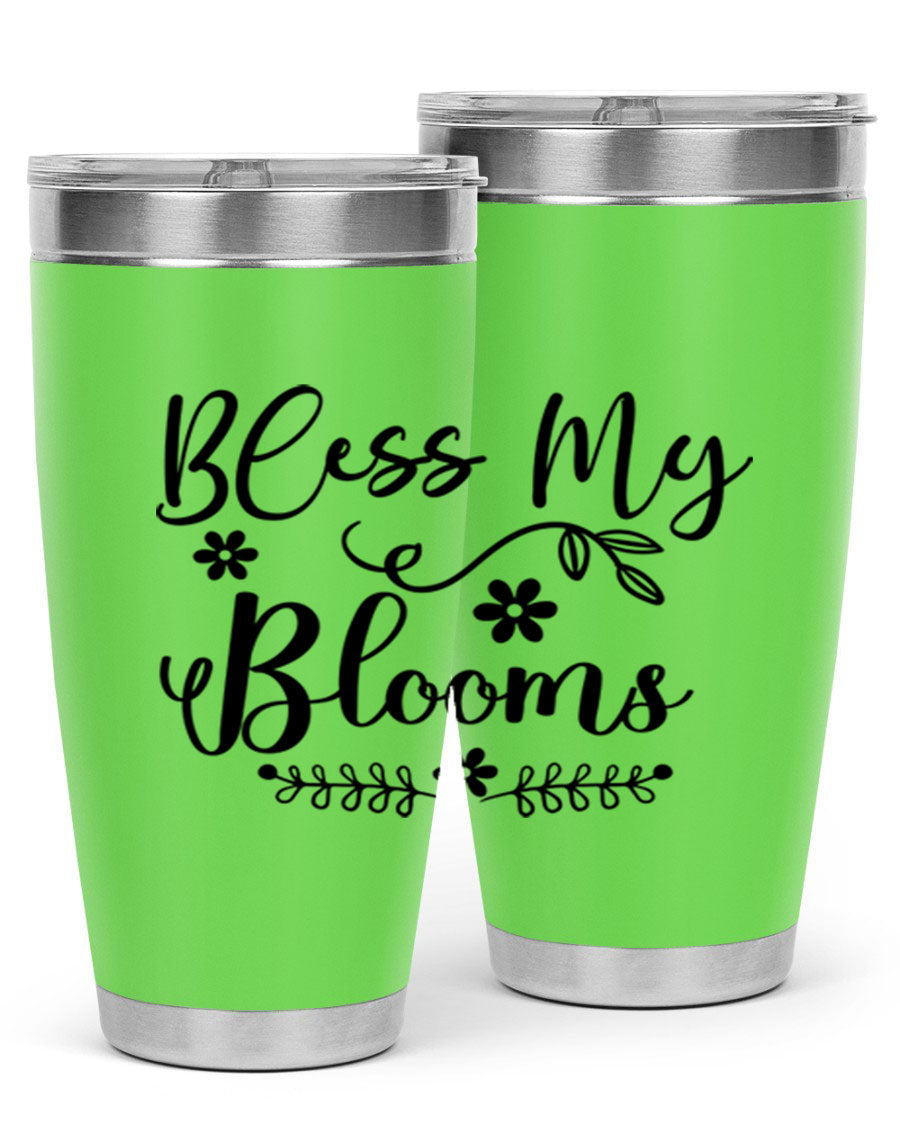 Bless My Blooms 20oz Tumbler featuring a double wall vacuum design with a copper lining, ideal for hot and cold beverages.