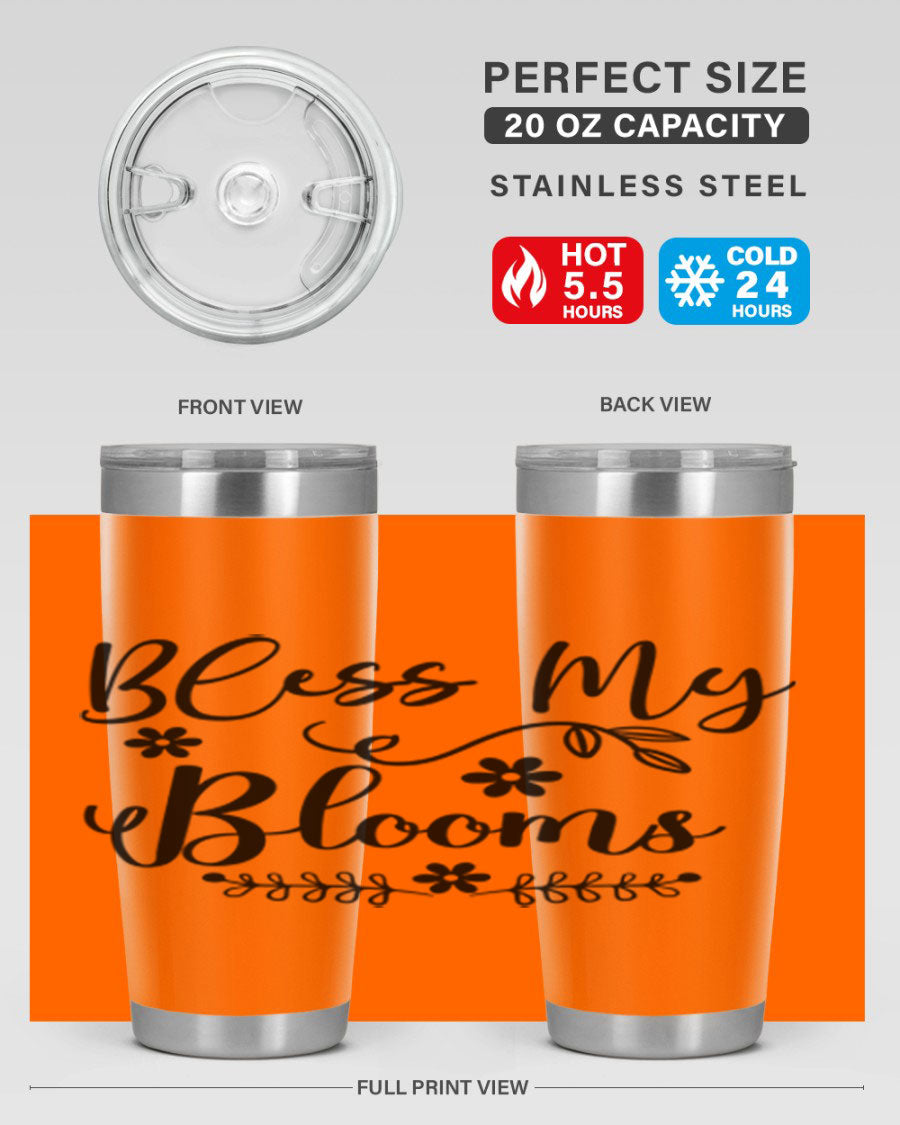Bless My Blooms 20oz Tumbler featuring a double wall vacuum design with a copper lining, ideal for hot and cold beverages.