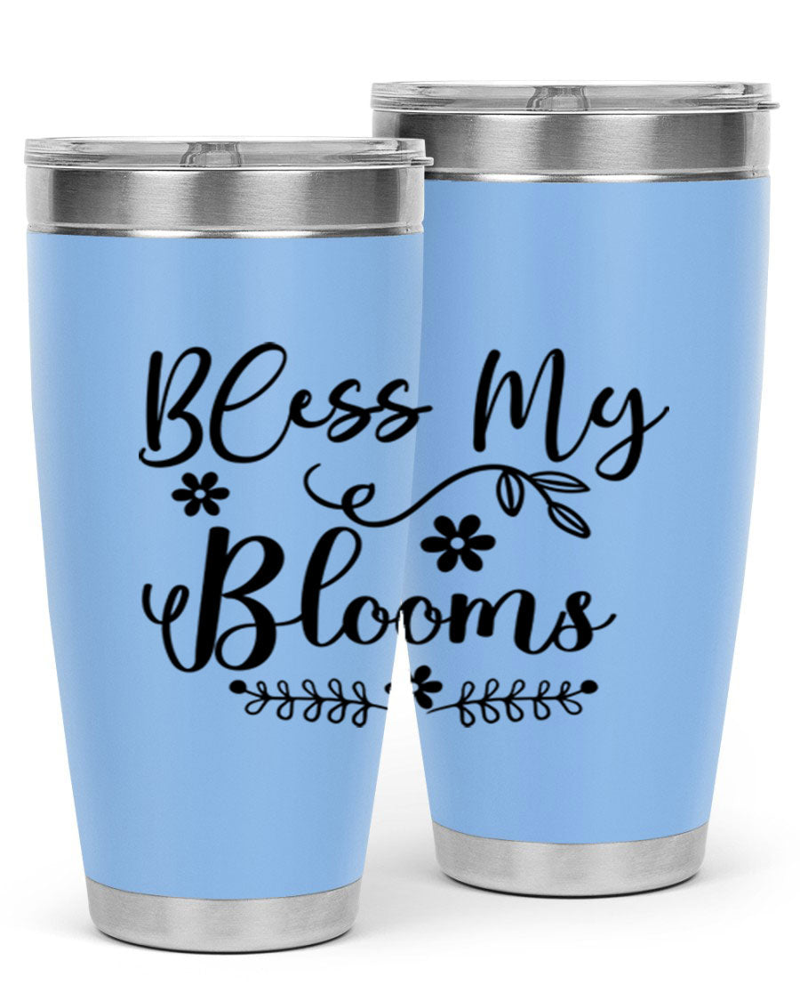 Bless My Blooms 20oz Tumbler featuring a double wall vacuum design with a copper lining, ideal for hot and cold beverages.