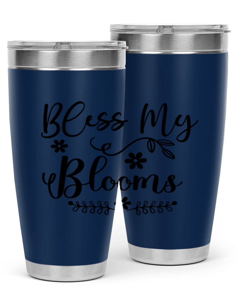 Bless My Blooms 20oz Tumbler featuring a double wall vacuum design with a copper lining, ideal for hot and cold beverages.