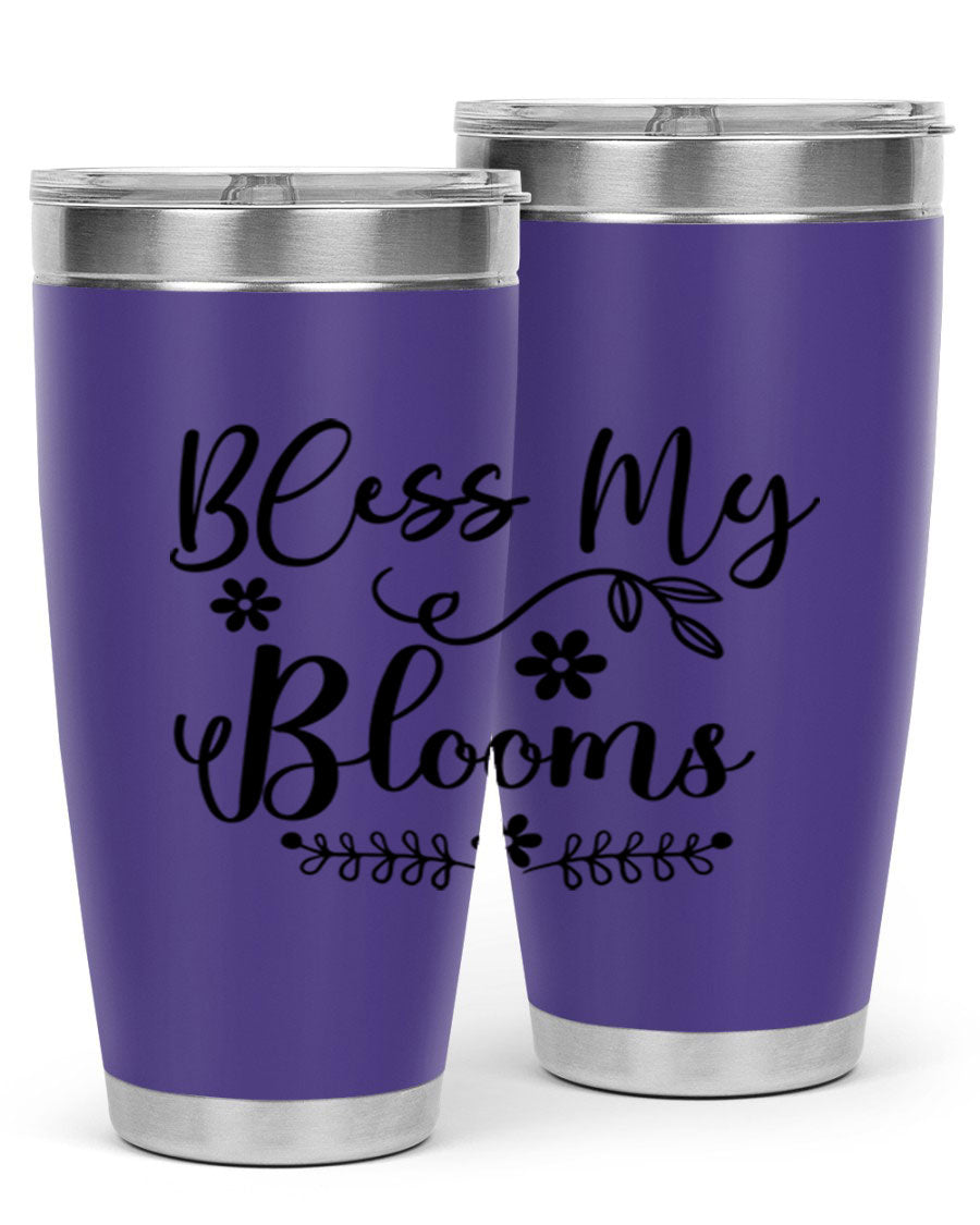 Bless My Blooms 20oz Tumbler featuring a double wall vacuum design with a copper lining, ideal for hot and cold beverages.