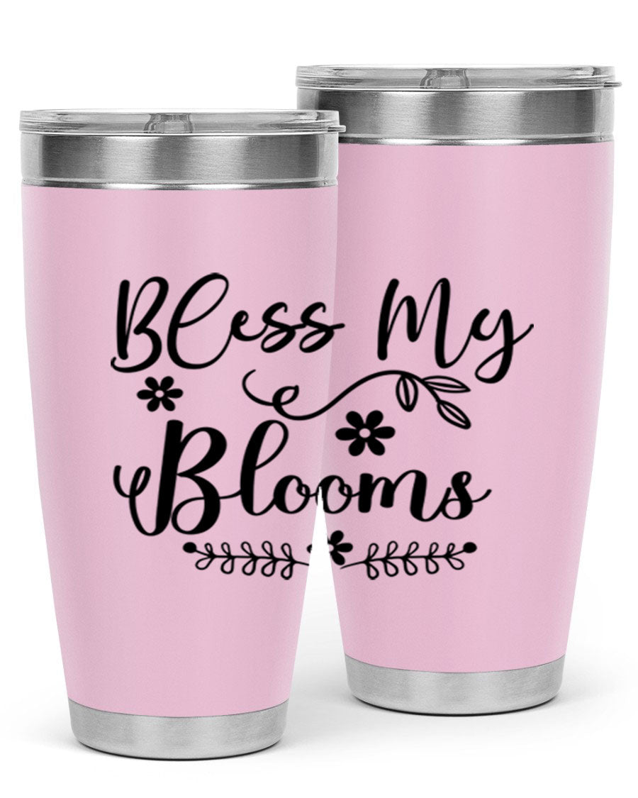 Bless My Blooms 20oz Tumbler featuring a double wall vacuum design with a copper lining, ideal for hot and cold beverages.