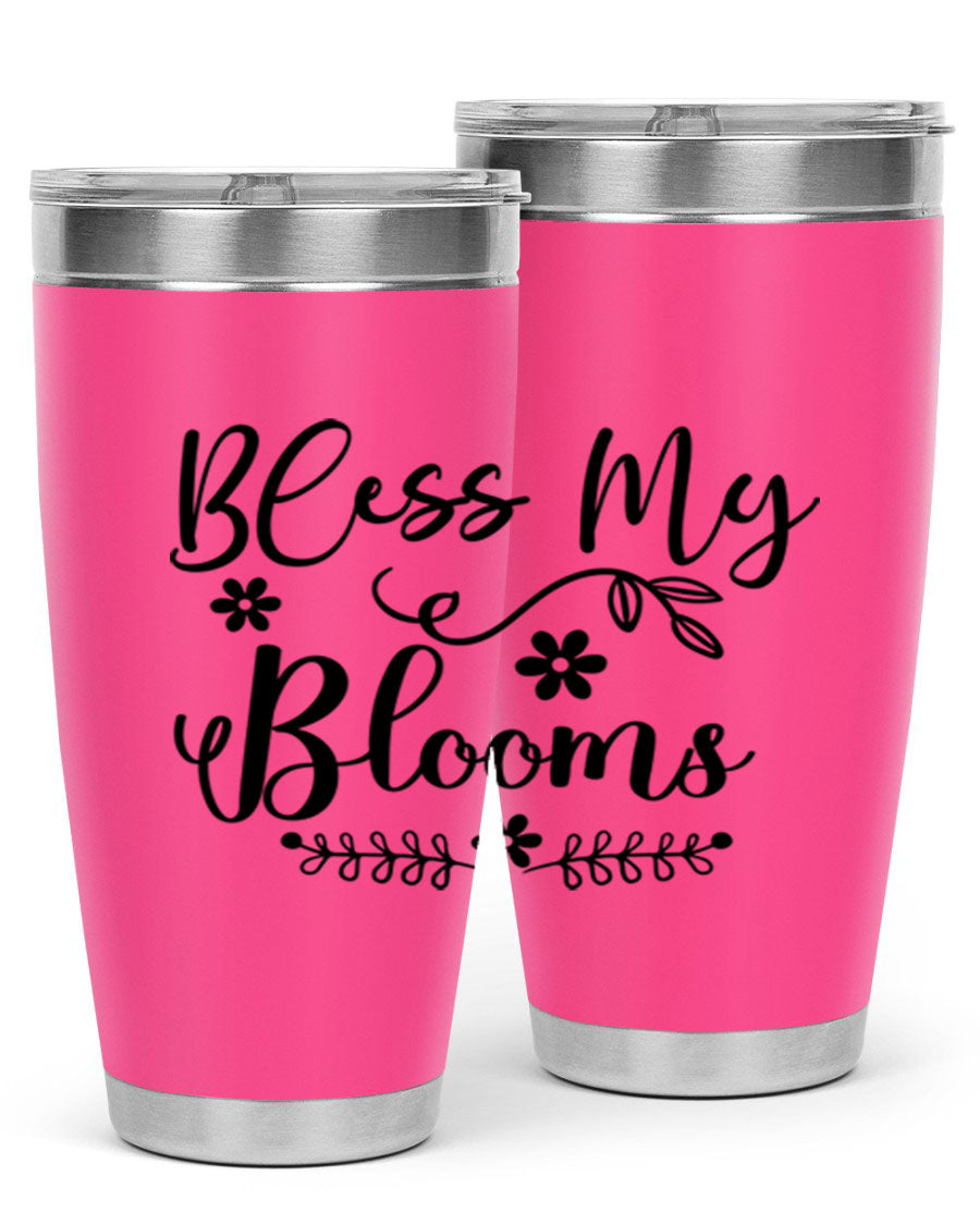 Bless My Blooms 20oz Tumbler featuring a double wall vacuum design with a copper lining, ideal for hot and cold beverages.