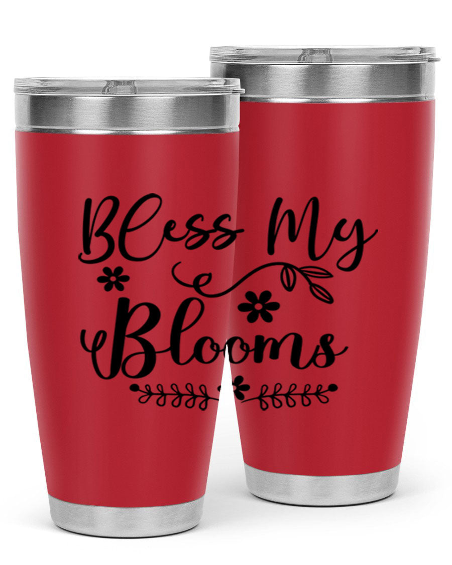 Bless My Blooms 20oz Tumbler featuring a double wall vacuum design with a copper lining, ideal for hot and cold beverages.