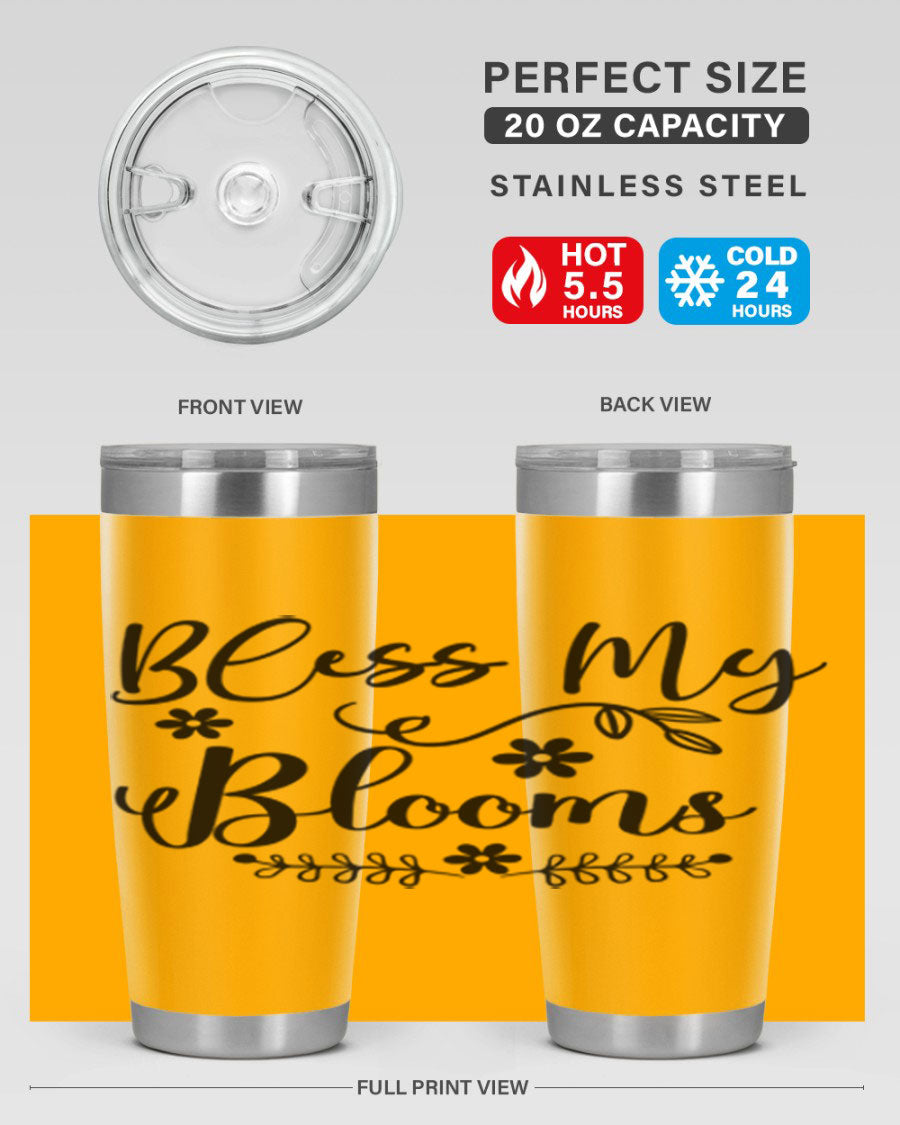Bless My Blooms 20oz Tumbler featuring a double wall vacuum design with a copper lining, ideal for hot and cold beverages.