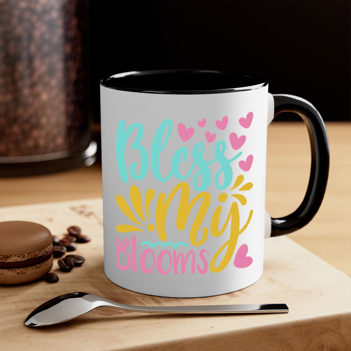 Bless my blooms Style 69# Summer Mug with a glossy finish, featuring a colored handle and interior, available in multiple colors.
