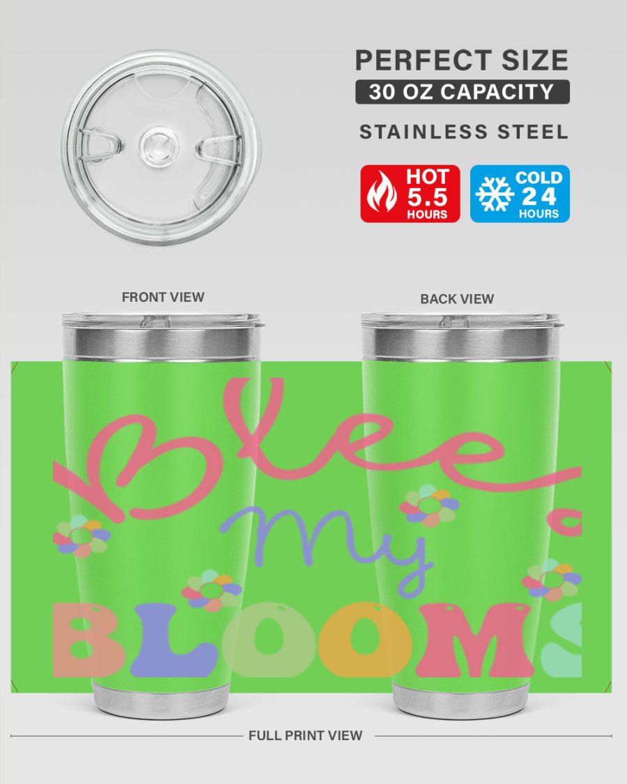 Blees my blooms36# Spring Tumbler in vibrant colors, showcasing its double wall vacuum stainless steel design and drink-thru lid.