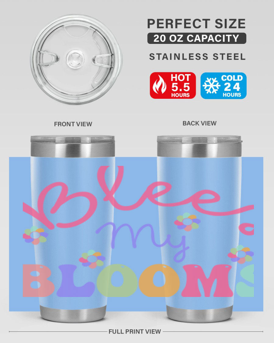Blees my blooms36# Spring Tumbler in vibrant colors, showcasing its double wall vacuum stainless steel design and drink-thru lid.