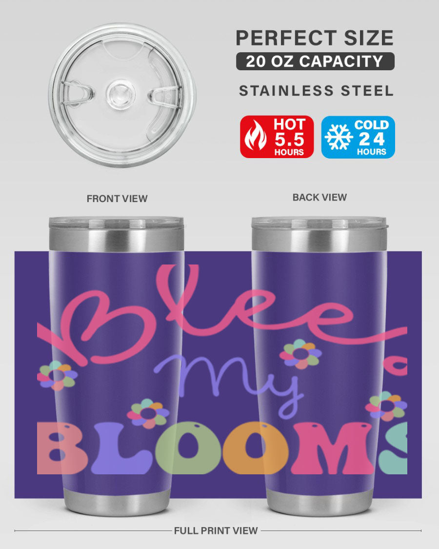 Blees my blooms36# Spring Tumbler in vibrant colors, showcasing its double wall vacuum stainless steel design and drink-thru lid.