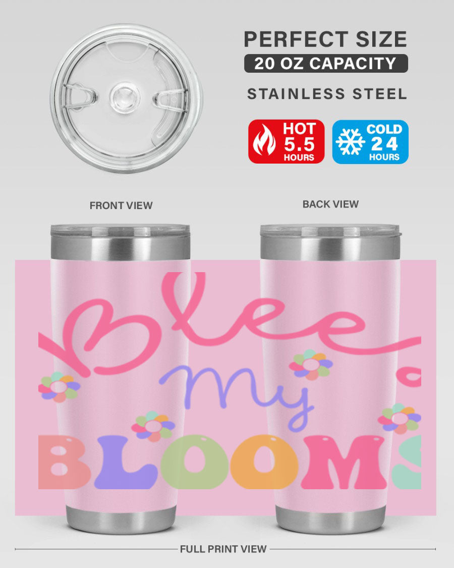 Blees my blooms36# Spring Tumbler in vibrant colors, showcasing its double wall vacuum stainless steel design and drink-thru lid.