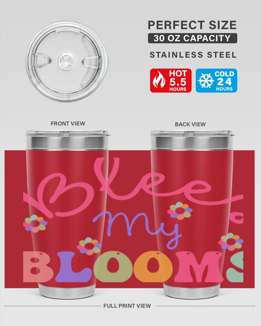Blees my blooms36# Spring Tumbler in vibrant colors, showcasing its double wall vacuum stainless steel design and drink-thru lid.